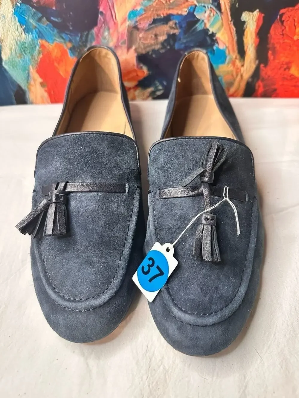 No.37 Ann Taylor Navy Blue Suede Tassel Loafers